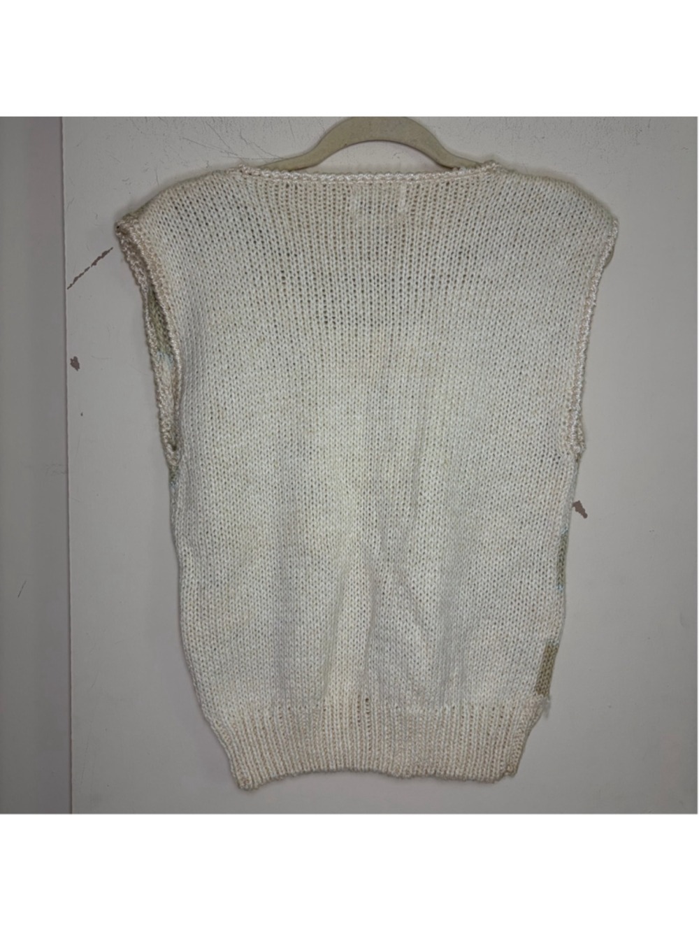 Vintage Licorice Hand-Knit Checkered Sweater Vest Large Ramie Blend Pastel Sage - Picture 2 of 9